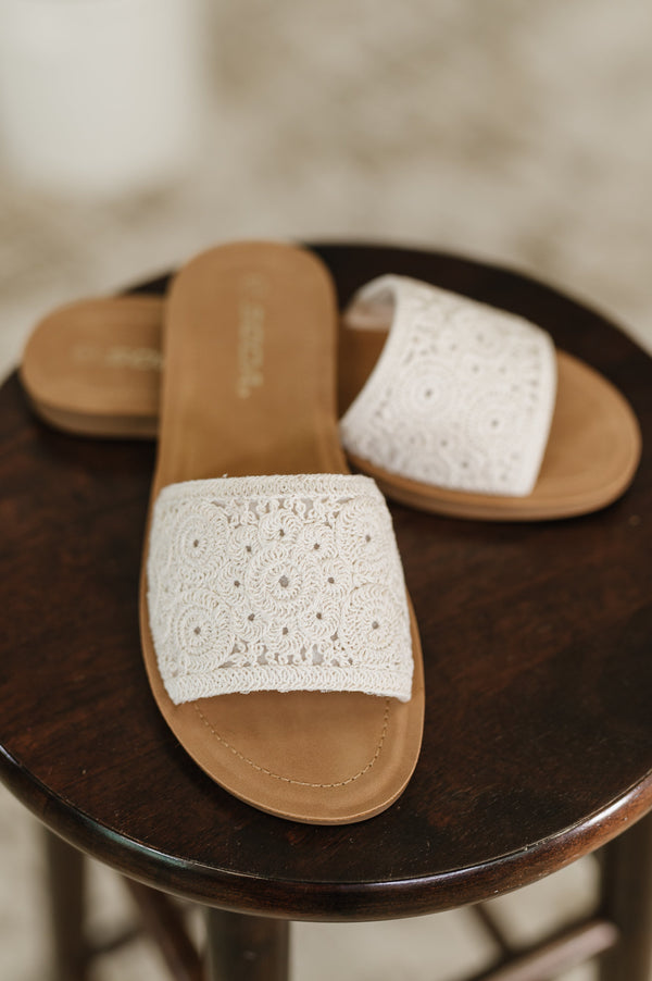 Soda • Imelda Off White Crocheted Slip On Sandal