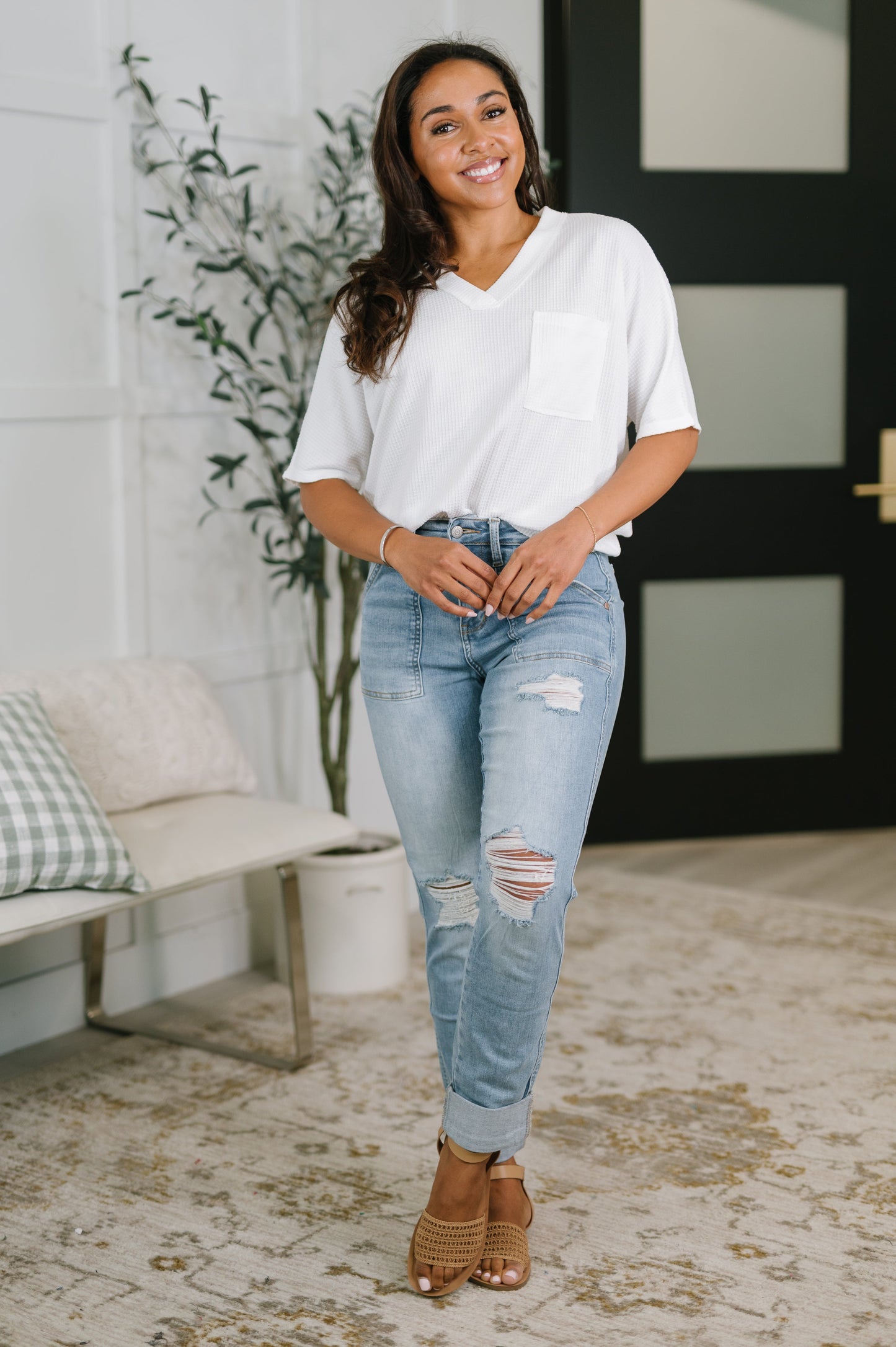 Judy Blue • Aiden • High Rise Patch Pocket Distressed Boyfriend Jeans