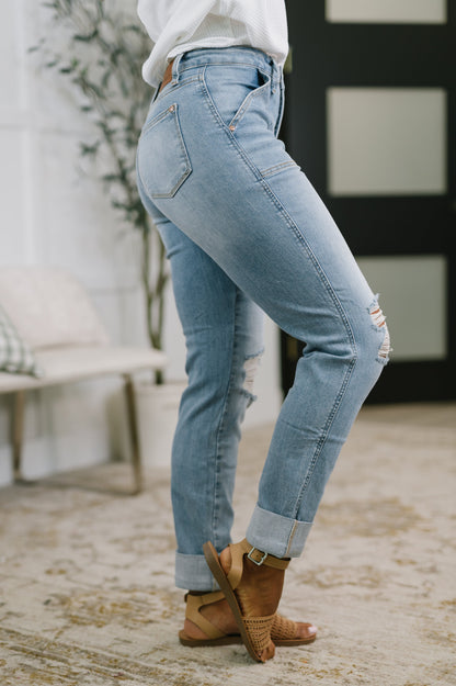 Judy Blue • Aiden • High Rise Patch Pocket Distressed Boyfriend Jeans