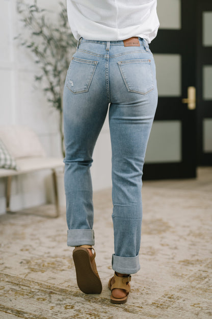 Judy Blue • Aiden • High Rise Patch Pocket Distressed Boyfriend Jeans