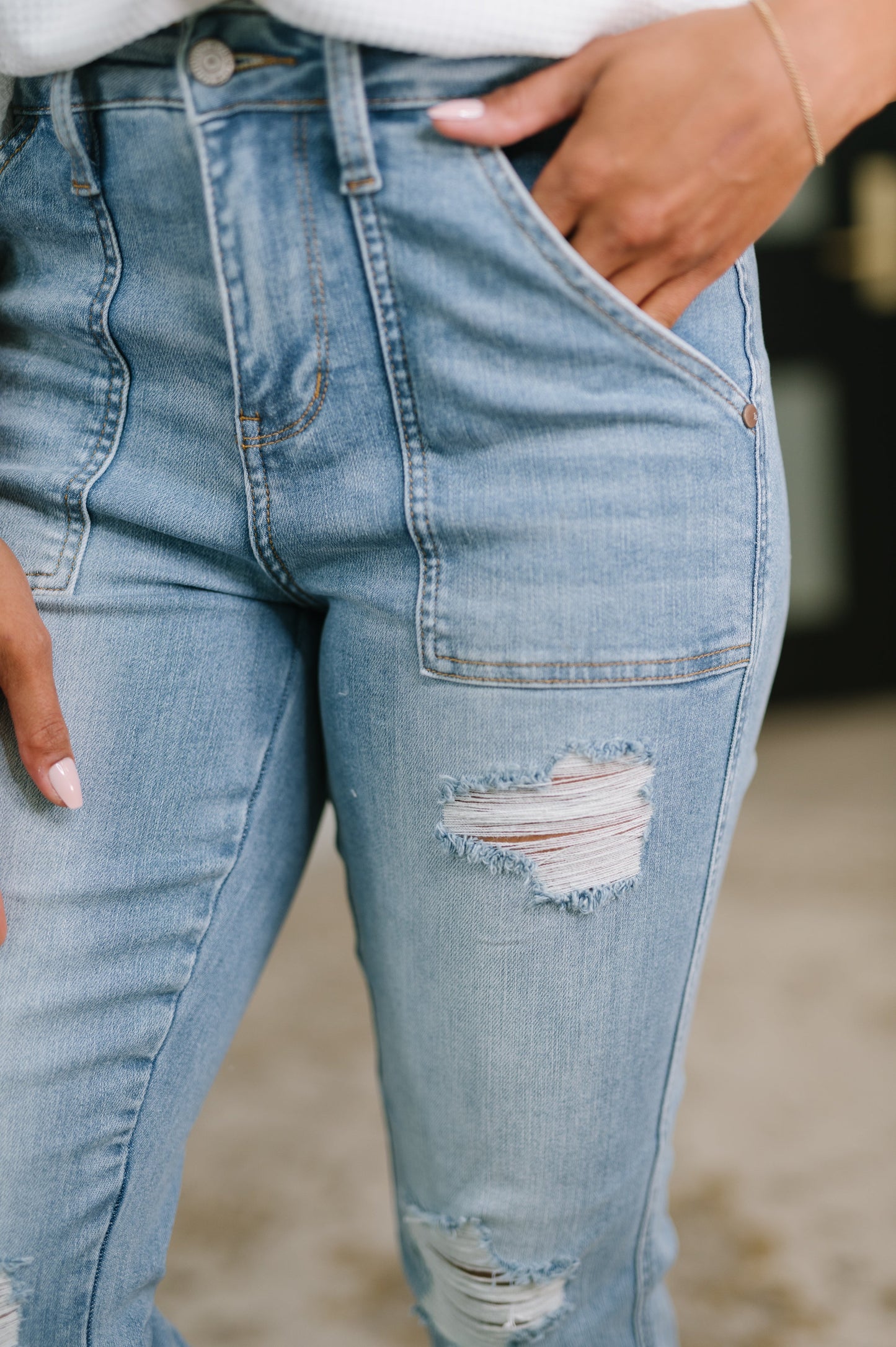 Judy Blue • Aiden • High Rise Patch Pocket Distressed Boyfriend Jeans