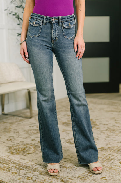 Judy Blue • Jackie • Mid Rise Flare Jean with Front Flap Pockets