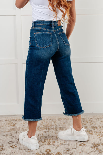 Judy Blue • Janice • High Rise Button Fly Wide Leg Crop Jeans