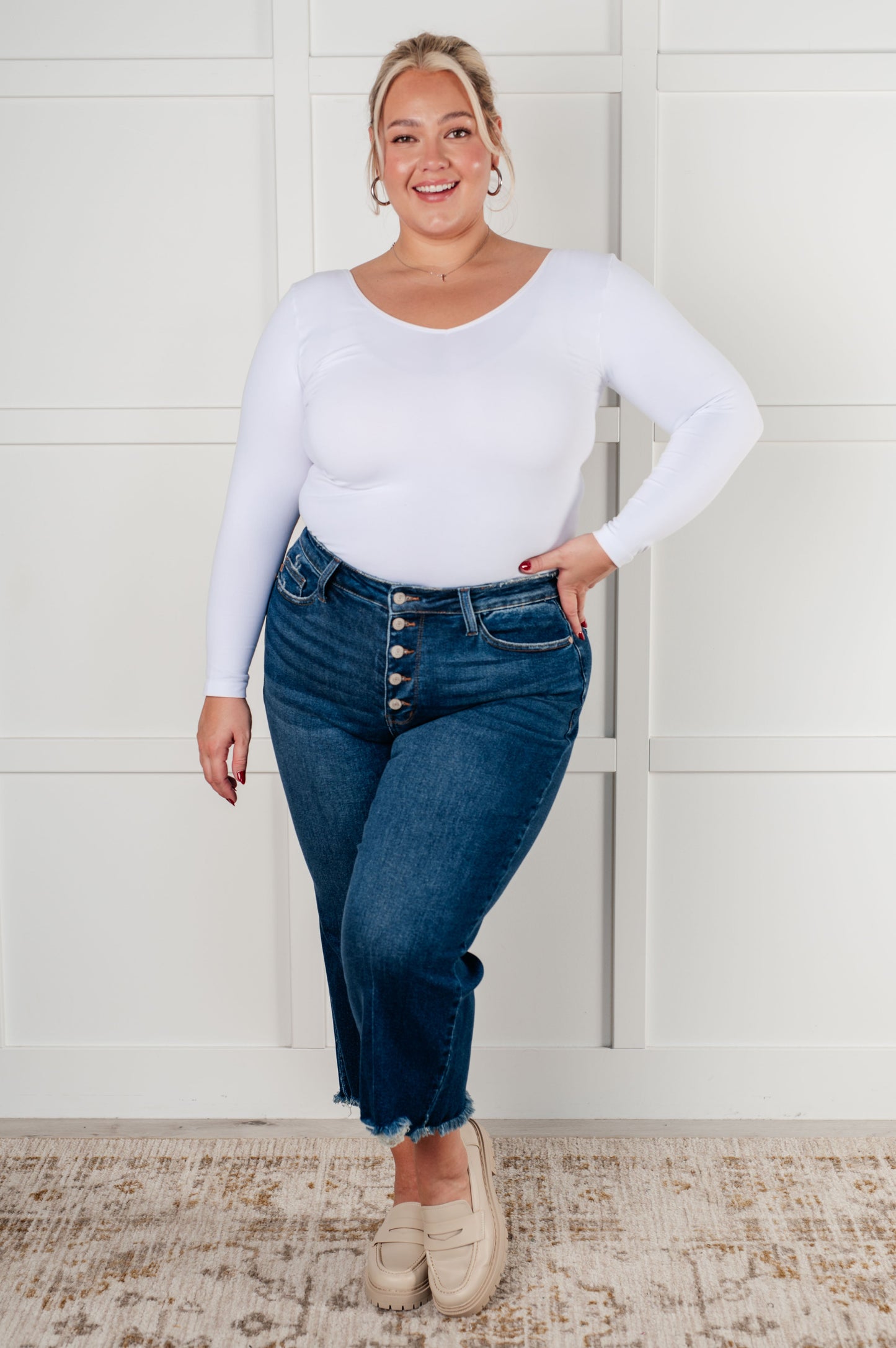 Judy Blue • Janice • High Rise Button Fly Wide Leg Crop Jeans