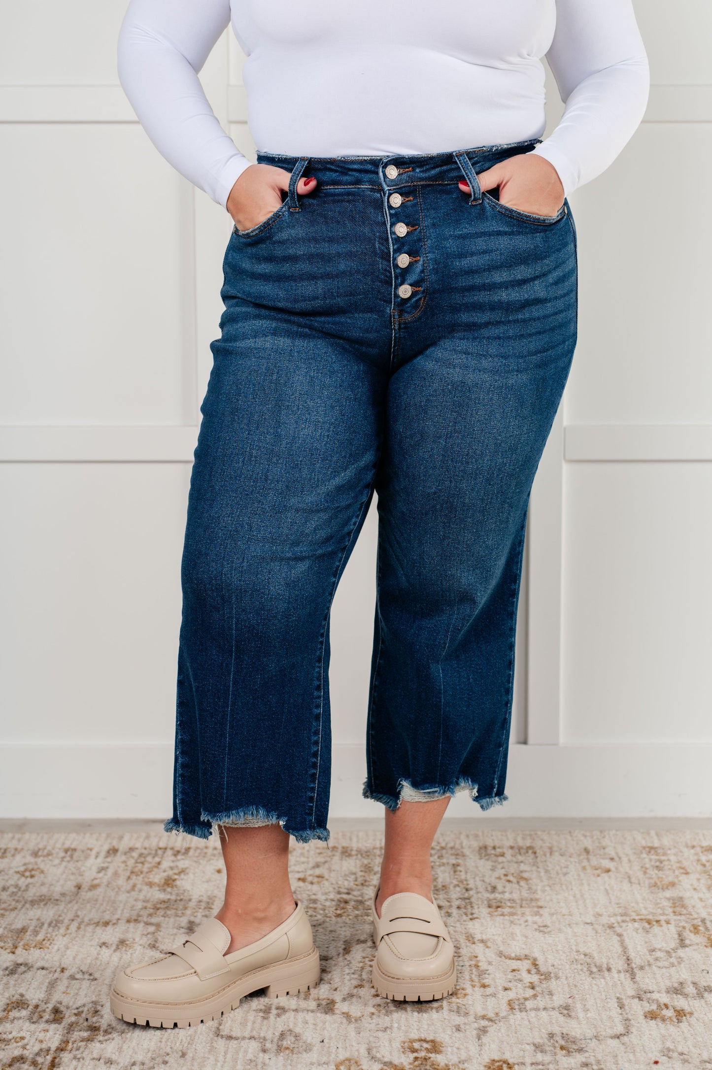 Judy Blue • Janice • High Rise Button Fly Wide Leg Crop Jeans