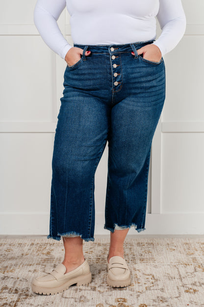 Judy Blue • Janice • High Rise Button Fly Wide Leg Crop Jeans