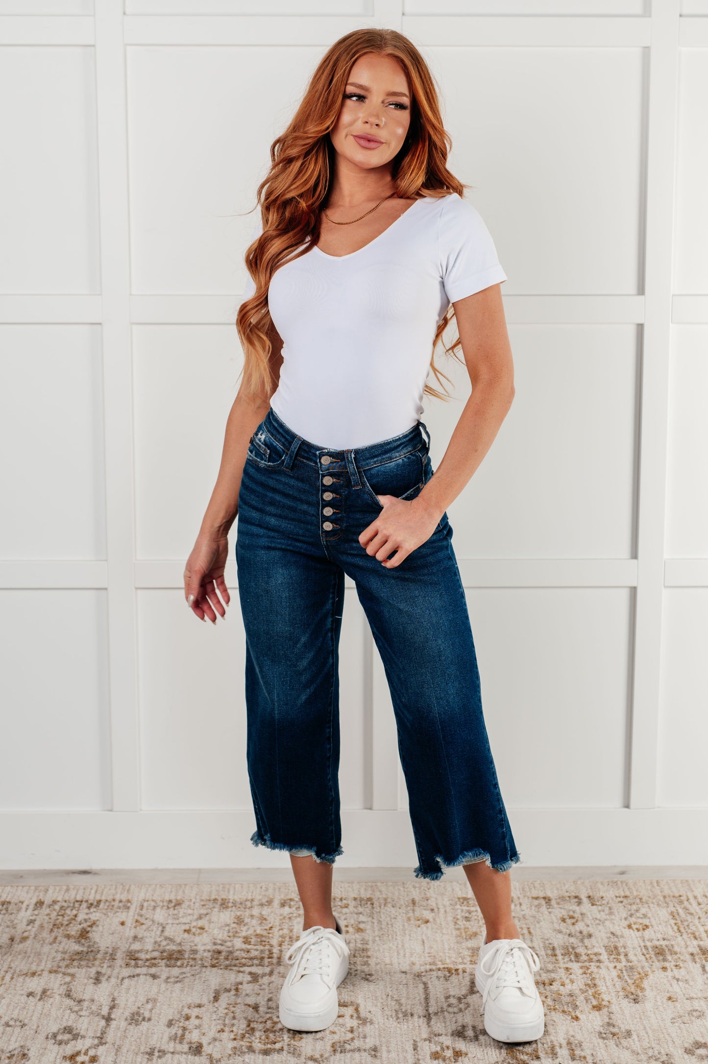 Judy Blue • Janice • High Rise Button Fly Wide Leg Crop Jeans