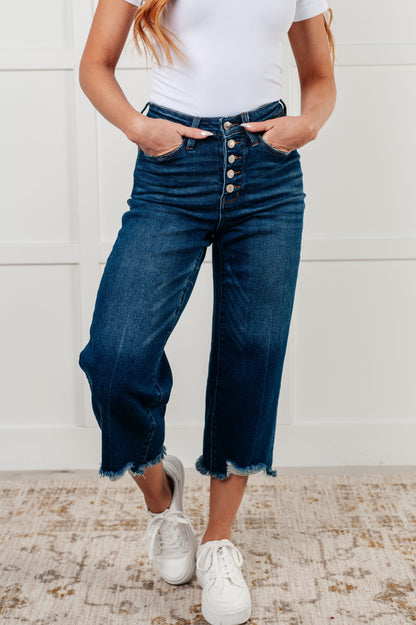 Judy Blue • Janice • High Rise Button Fly Wide Leg Crop Jeans