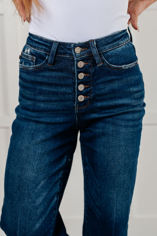 Judy Blue • Janice • High Rise Button Fly Wide Leg Crop Jeans