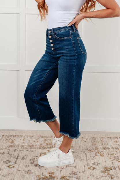 Judy Blue • Janice • High Rise Button Fly Wide Leg Crop Jeans