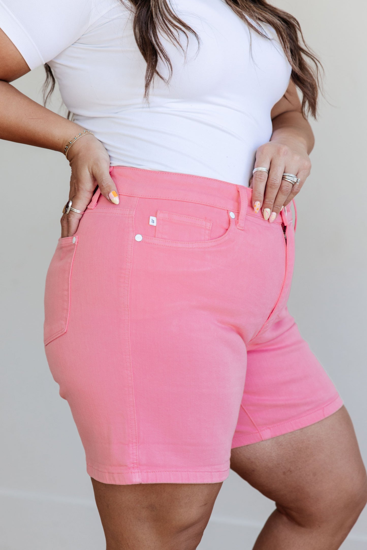 Judy Blue • Jenna • High Rise Control Top Cuffed Shorts in Pink