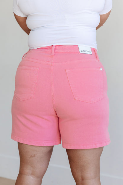 Judy Blue • Jenna • High Rise Control Top Cuffed Shorts in Pink