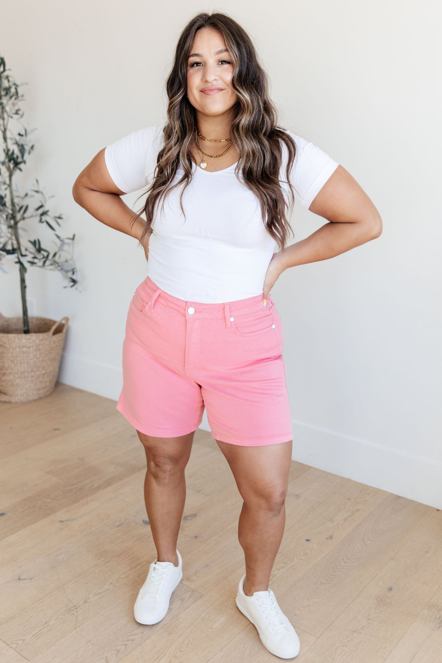 Judy Blue • Jenna • High Rise Control Top Cuffed Shorts in Pink