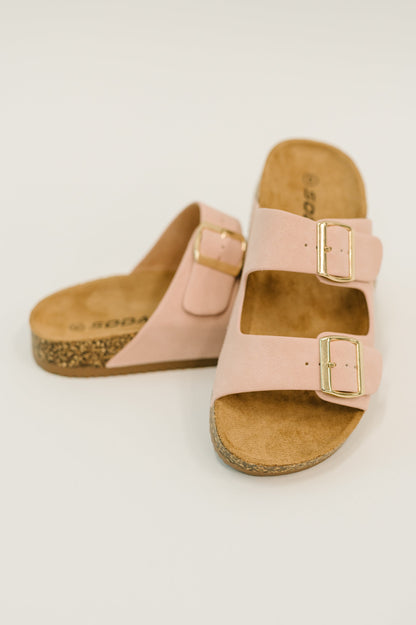 Soda • Jete Nubuck Double Buckle Slides in Blush