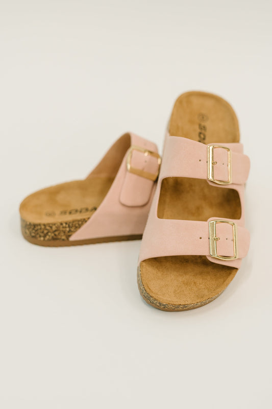 Soda • Jete Nubuck Double Buckle Slides in Blush