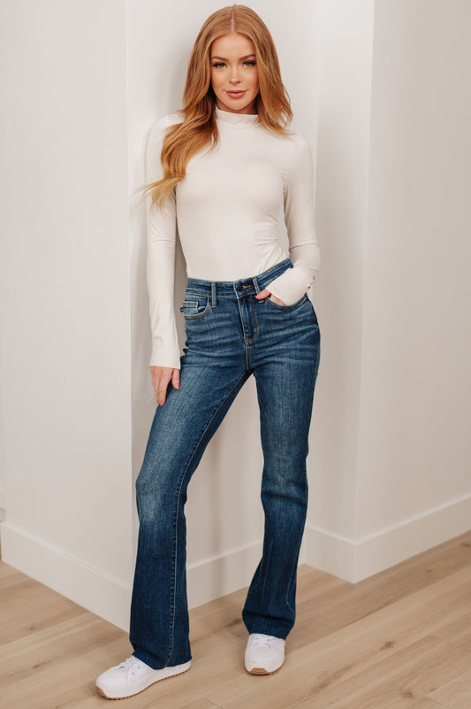 Judy Blue • Josephine • Mid Rise Raw Hem Bootcut Jeans