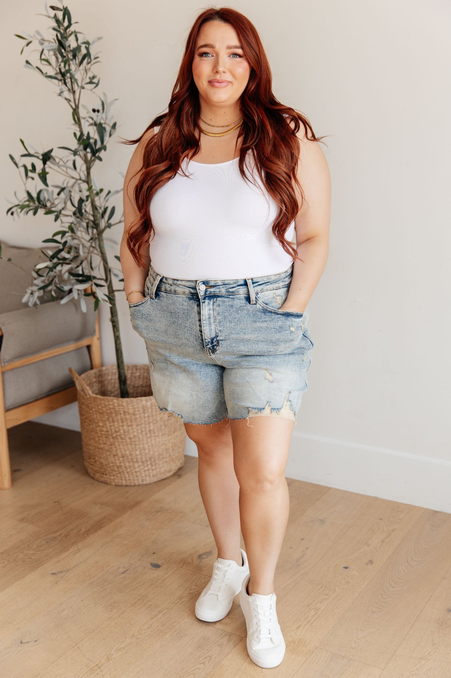 Judy Blue • Cindy • High Rise Mineral Wash Distressed Boyfriend Shorts