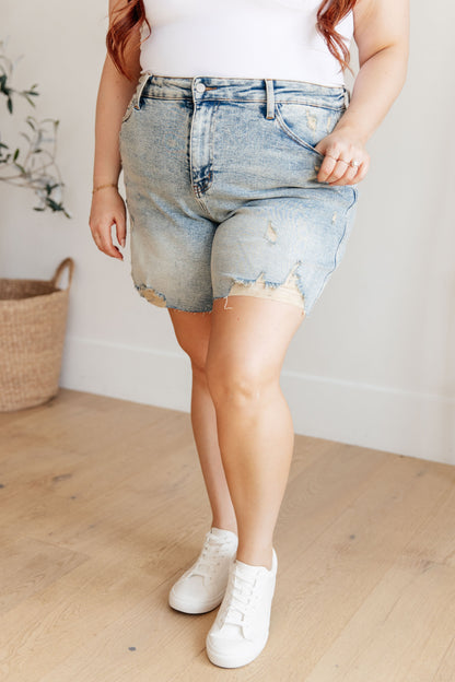 Judy Blue • Cindy • High Rise Mineral Wash Distressed Boyfriend Shorts