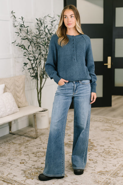 Zenana • Just For Me • Henley Brushed Pullover in Dusty Blue