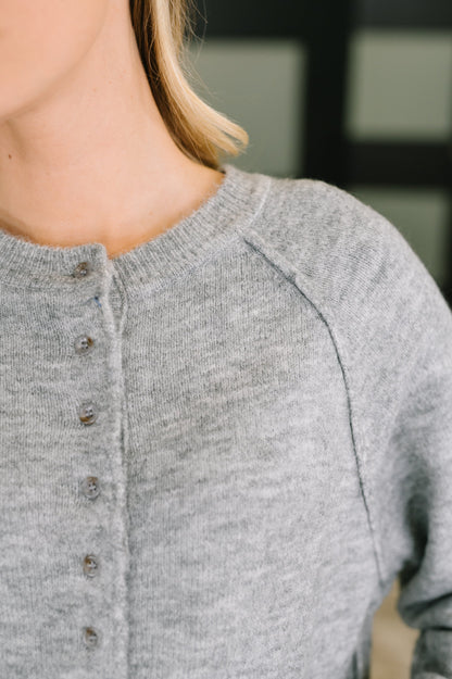 Zenana • Just For Me • Henley Brushed Pullover in Grey
