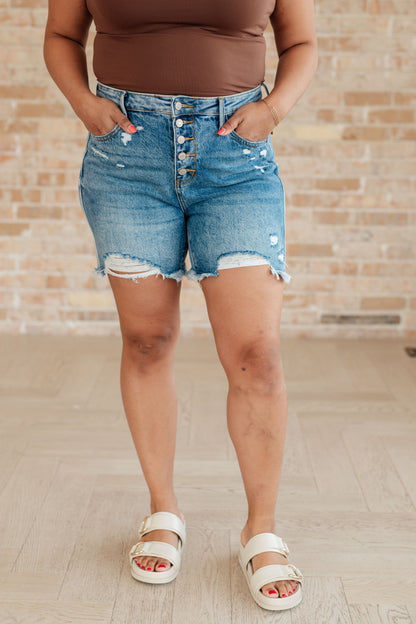 Judy Blue • Kara • High Rise Rigid Magic Button Fly Cutoff Shorts