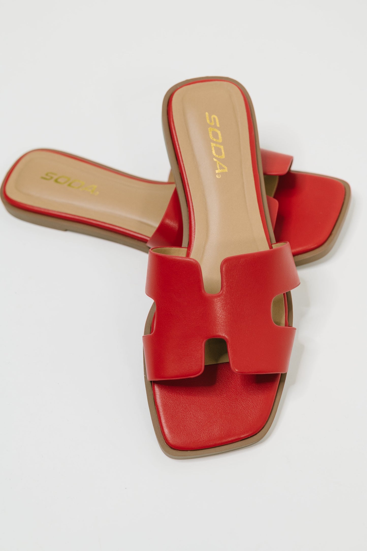 Soda • Knit Square Toe Slip on Sandal in Red
