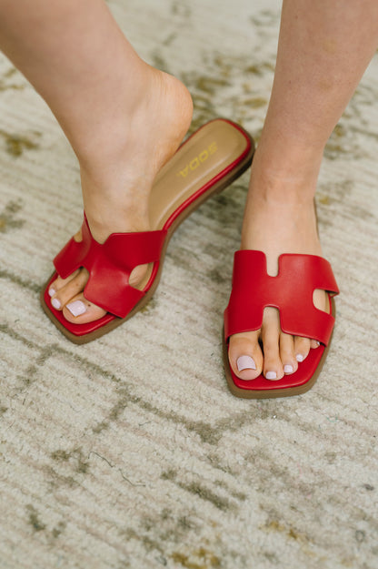 Soda • Knit Square Toe Slip on Sandal in Red