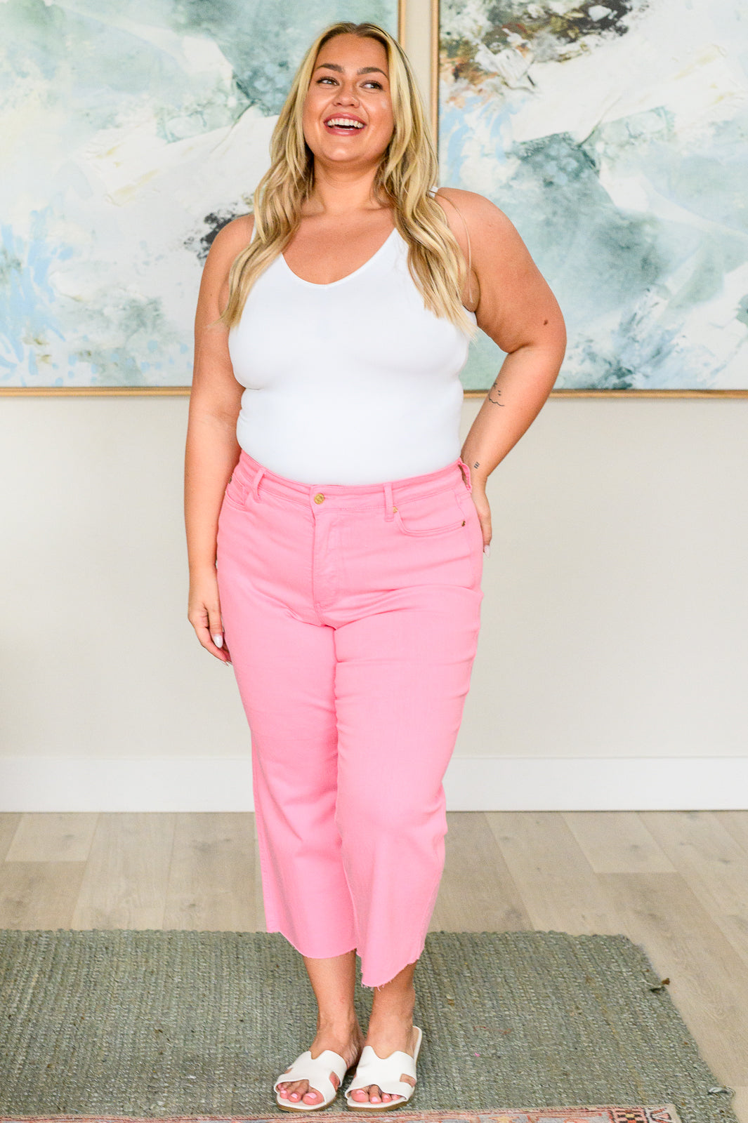 Judy Blue • Lisa • High Rise Control Top Wide Leg Crop Jeans in Pink