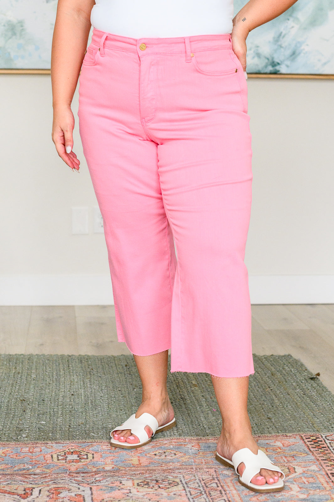 Judy Blue • Lisa • High Rise Control Top Wide Leg Crop Jeans in Pink