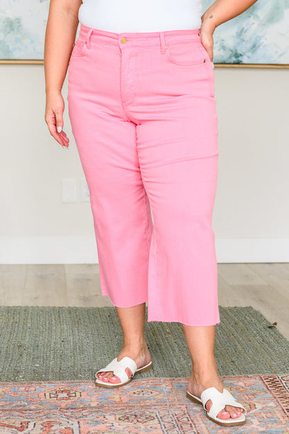 Judy Blue • Lisa • High Rise Control Top Wide Leg Crop Jeans in Pink