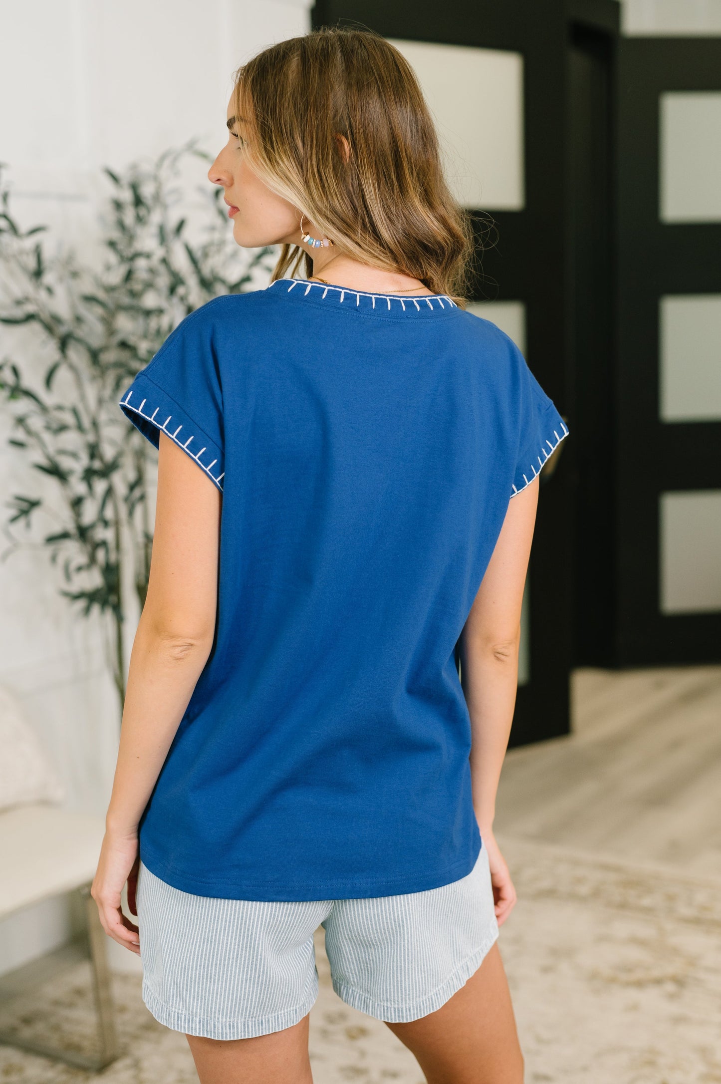 Little Details 100% Cotton • Trim Detail Top in Blue
