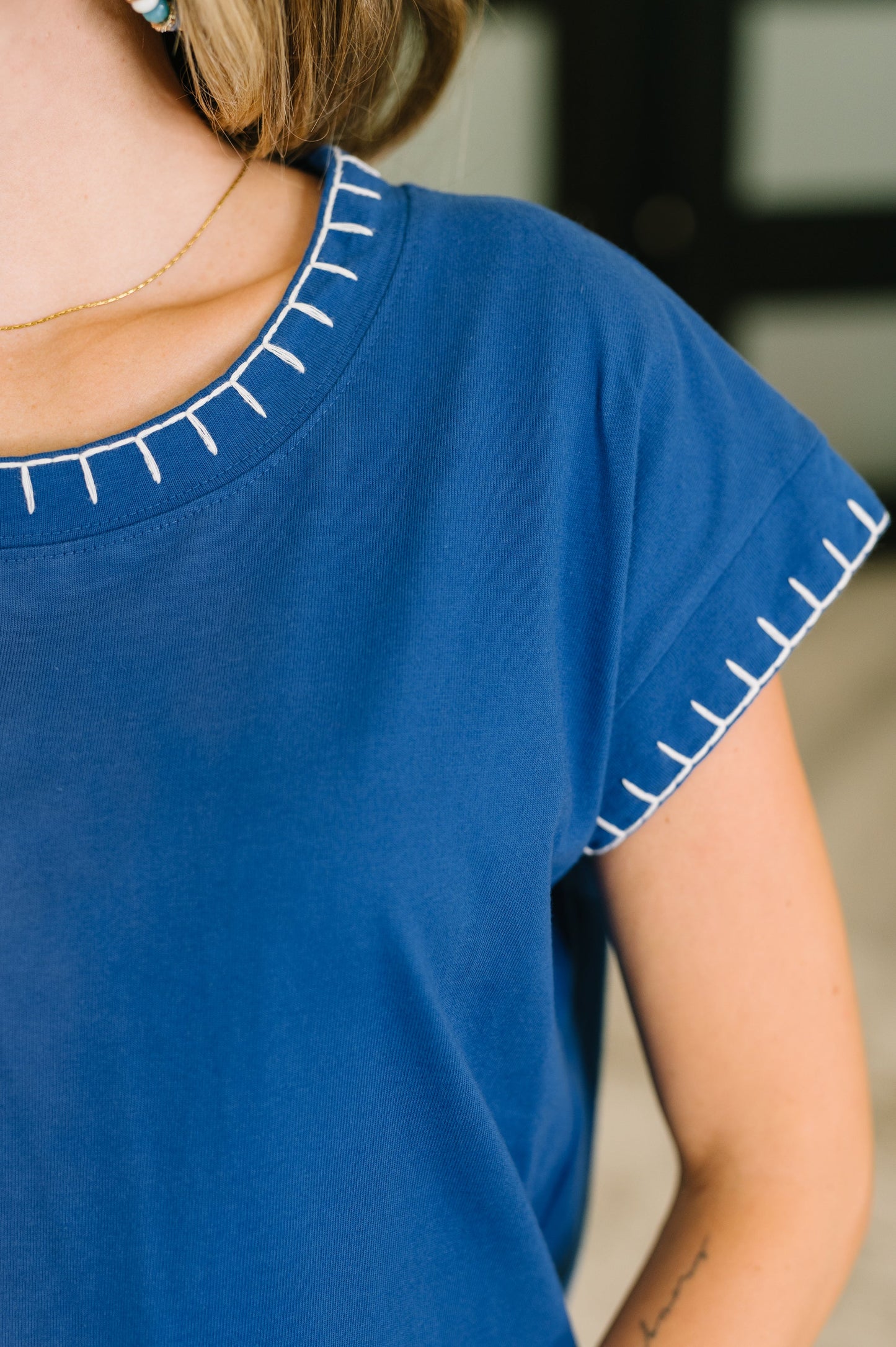 Little Details 100% Cotton • Trim Detail Top in Blue