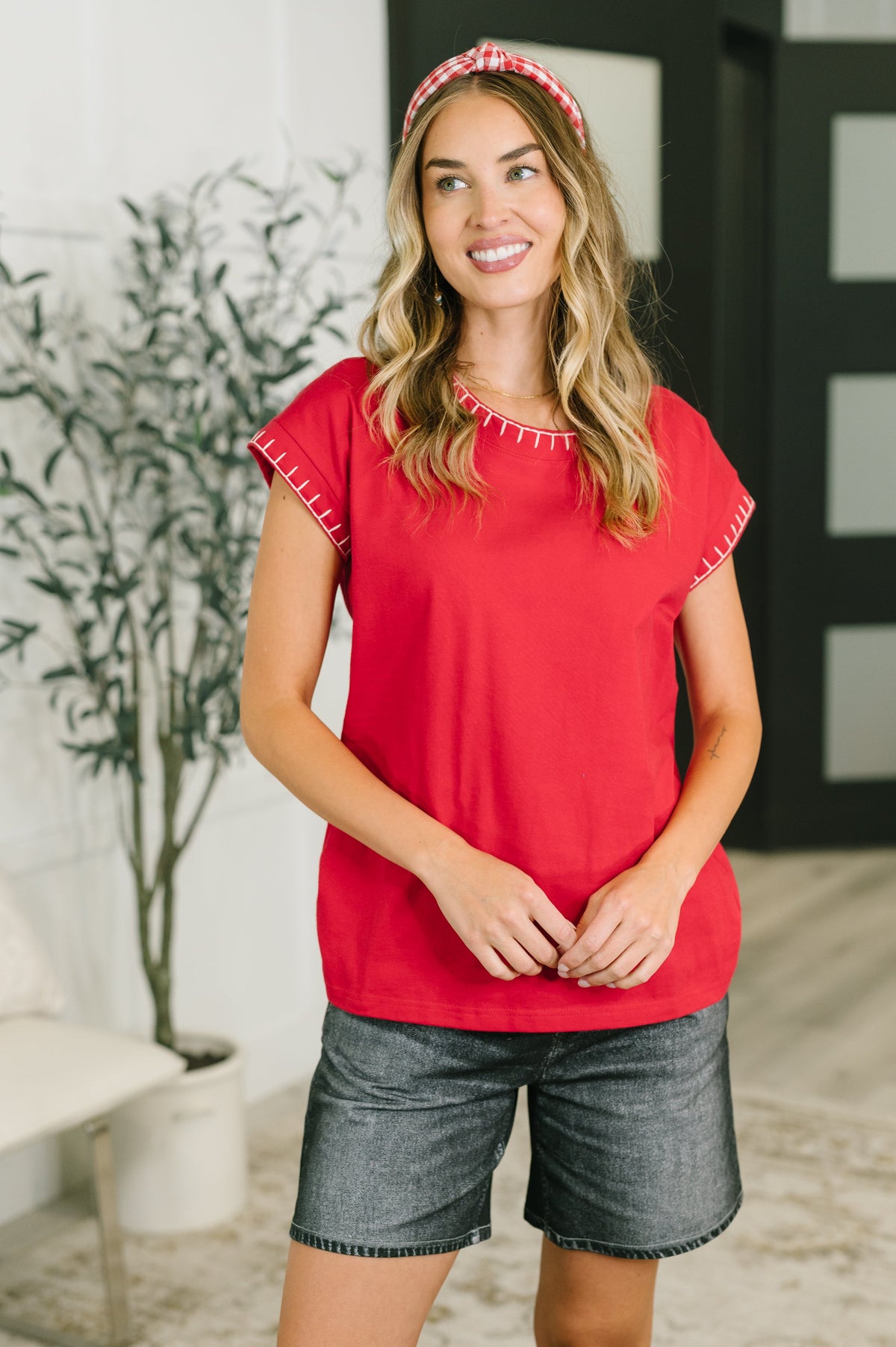 100% Cotton • Little Details Trim Detail Top in Ruby