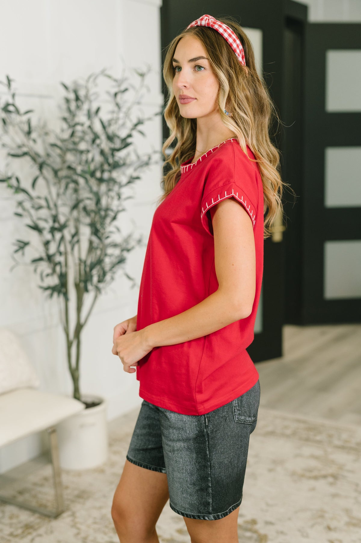 100% Cotton • Little Details Trim Detail Top in Ruby