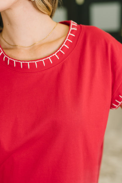 100% Cotton • Little Details Trim Detail Top in Ruby