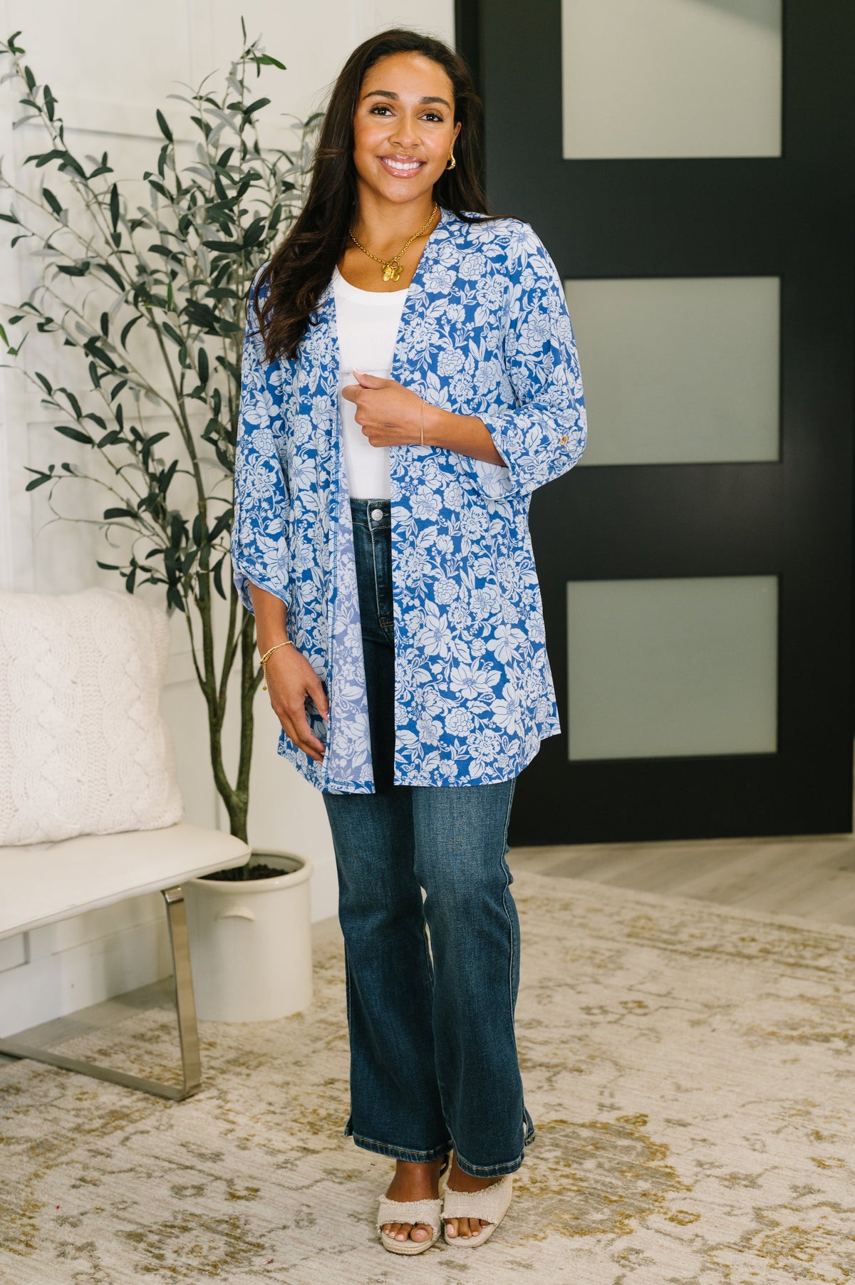 Dear Scarlett • Lizzy Cardigan in Blue and White Floral