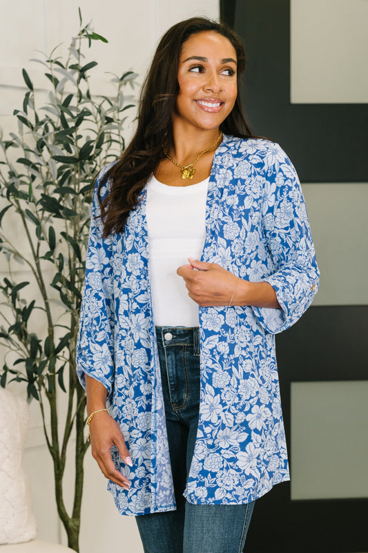 Dear Scarlett • Lizzy Cardigan in Blue and White Floral
