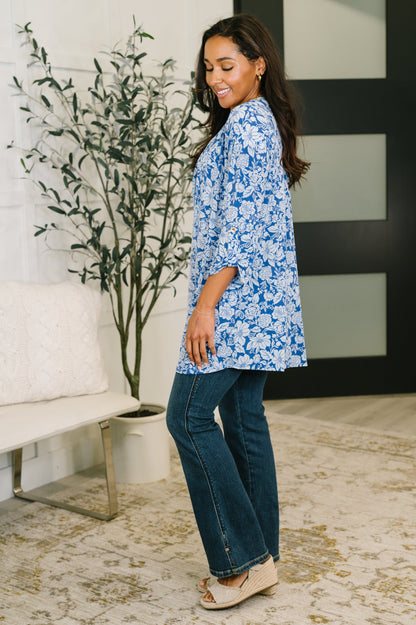 Dear Scarlett • Lizzy Cardigan in Blue and White Floral