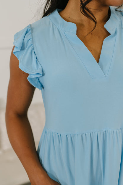 Dear Scarlett • Lizzy Forever Flutter Sleeve Dress in Blue Crush