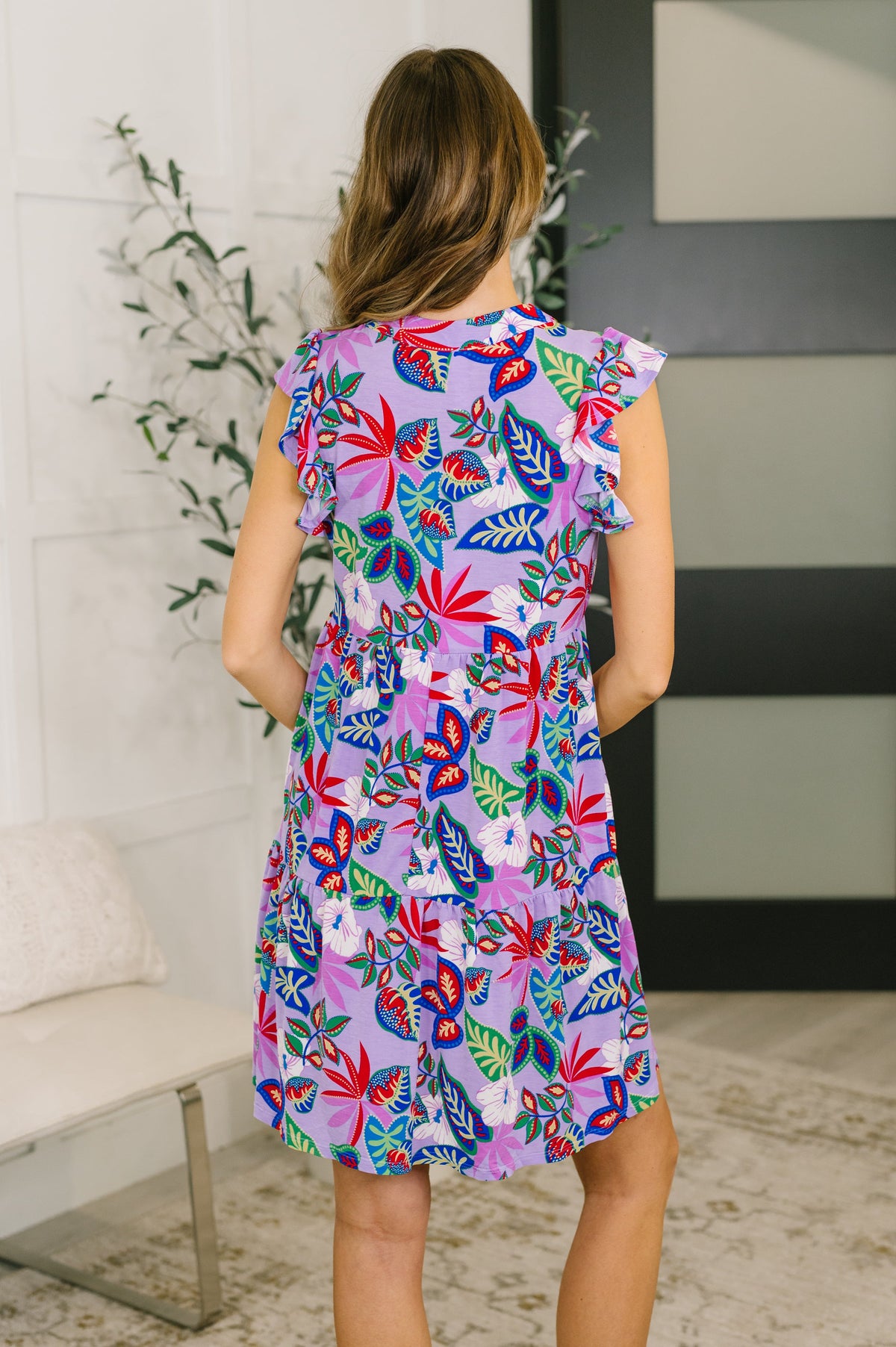Dear Scarlett • Lizzy • Flutter Sleeve Dress in Multi Leaf