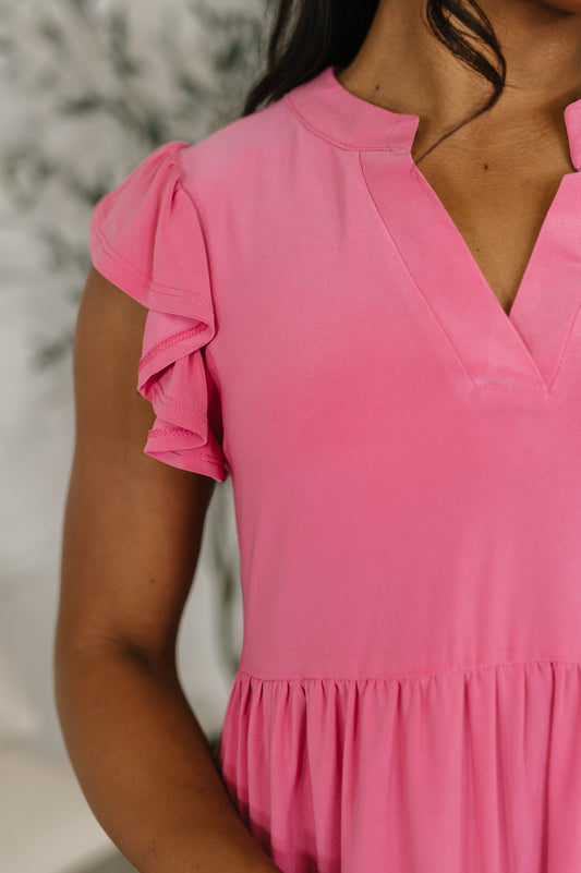 Dear Scarlett • Lizzy • Forever Flutter Sleeve Dress in Pink Glow