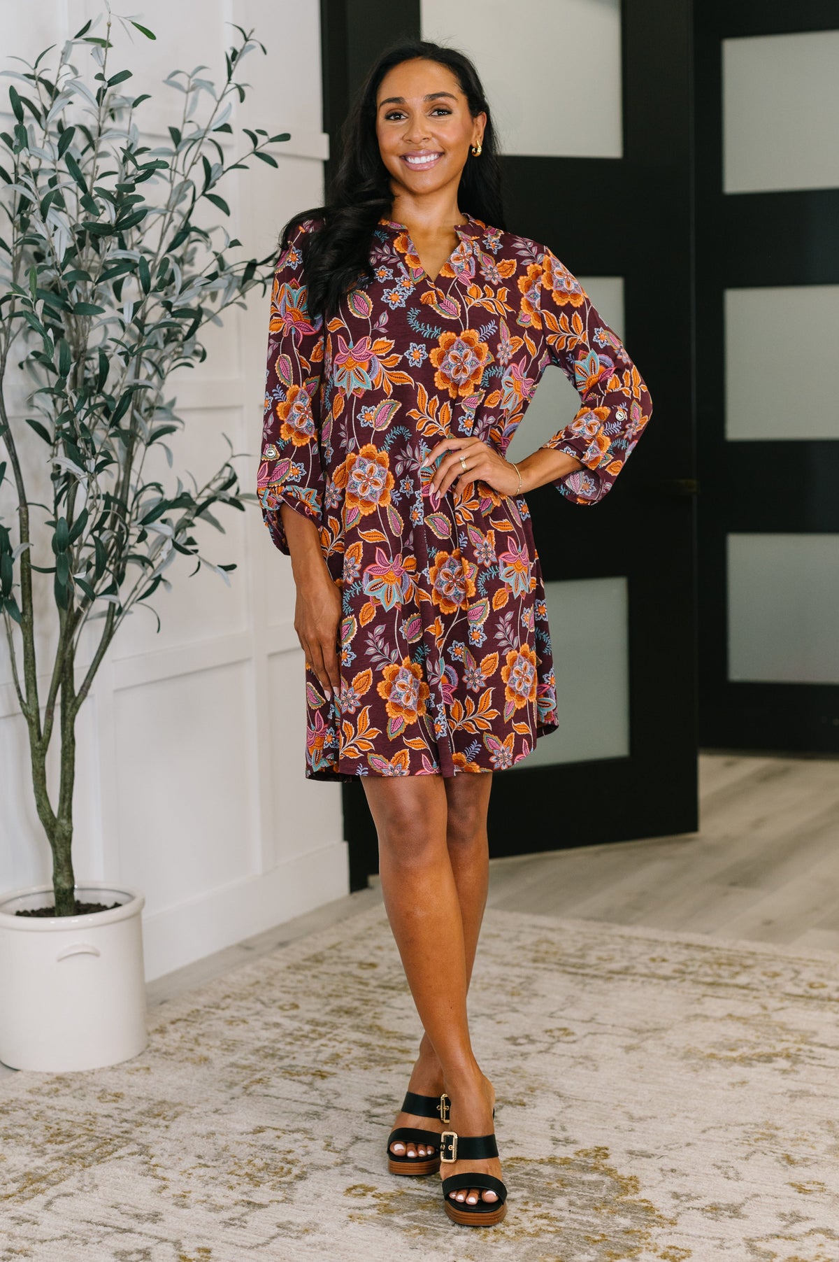 Dear Scarlett • Lizzy Long Sleeve Dress in Chocolate Floral