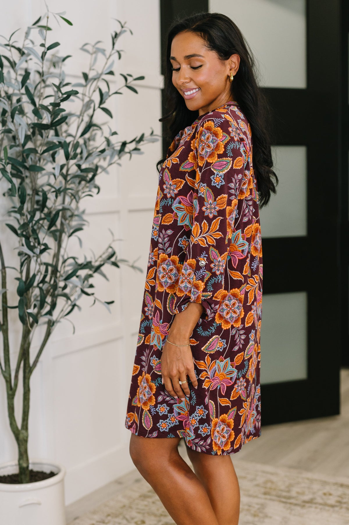 Dear Scarlett • Lizzy Long Sleeve Dress in Chocolate Floral