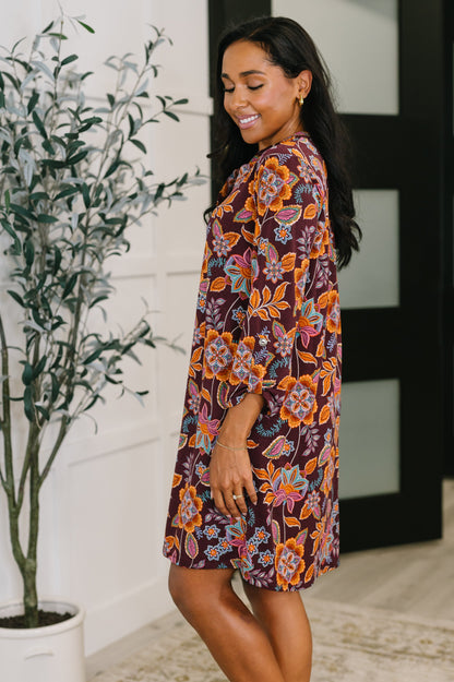 Dear Scarlett • Lizzy Long Sleeve Dress in Chocolate Floral