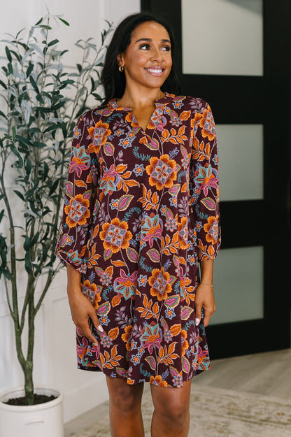 Dear Scarlett • Lizzy Long Sleeve Dress in Chocolate Floral