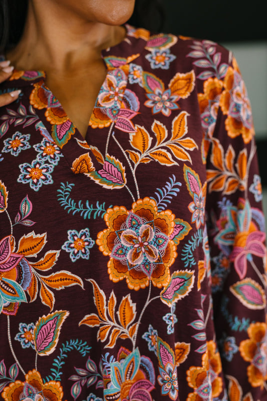 Dear Scarlett • Lizzy Long Sleeve Dress in Chocolate Floral