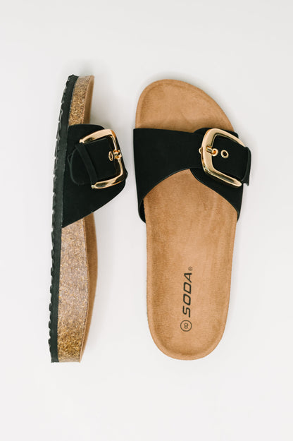 Soda • Lizzy Slip On Buckle Strap Sandal in Black