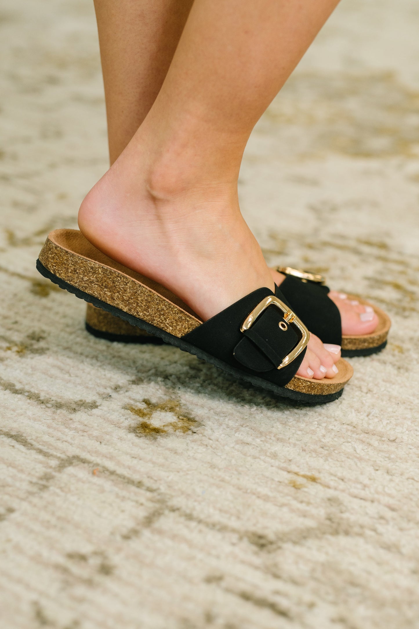 Soda • Lizzy Slip On Buckle Strap Sandal in Black