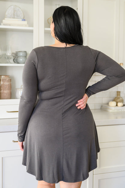 Zenana • Long Sleeve Button Down Dress In Ash Gray