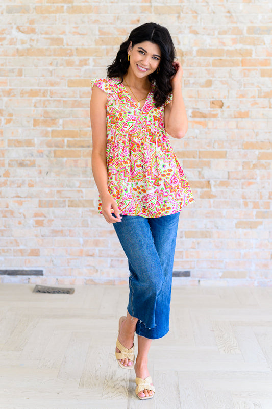 Emily Wonder • Lucy Eyelets Top in Ivory Multi